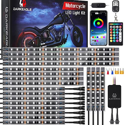 20PCS Motorcycle RGB LED Light Kit with Brake Turn Signal Dual Zone, Underglow Lights with APP/RF Remote, Neon Accent Waterproof 12V for Touring, Large Cruiser & Custom Show Motorcycle - size: 20PCS
