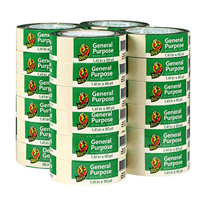 Duck Brand 284366 General Purpose Masking Tape, 1.41 Inches by 60 Yards, Beige, 24 Rolls per Pack - size: 36 Rolls, 1.41" Width
