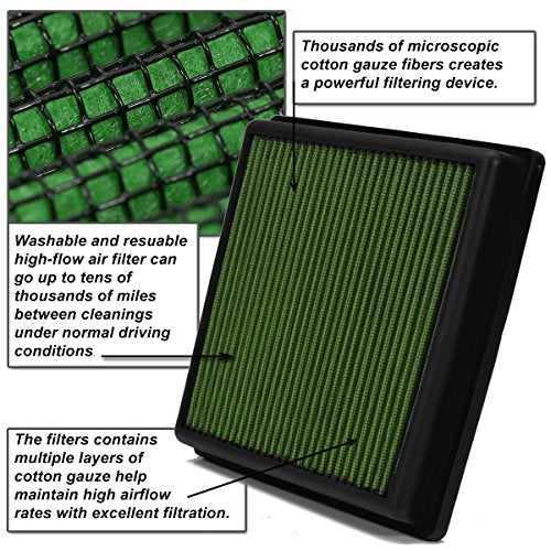 DNA Motoring AFPN-005-GN Washable Drop In Panel Air Filter Enhance Engine Performance [Compatible with 6-11 A3 Turbo / 08-09 TT / 06-08 GTI Jetta Passat / 12-13 Golf / 07-09 EOS 2.0 Turbo] - style: 06-11 A3 Green