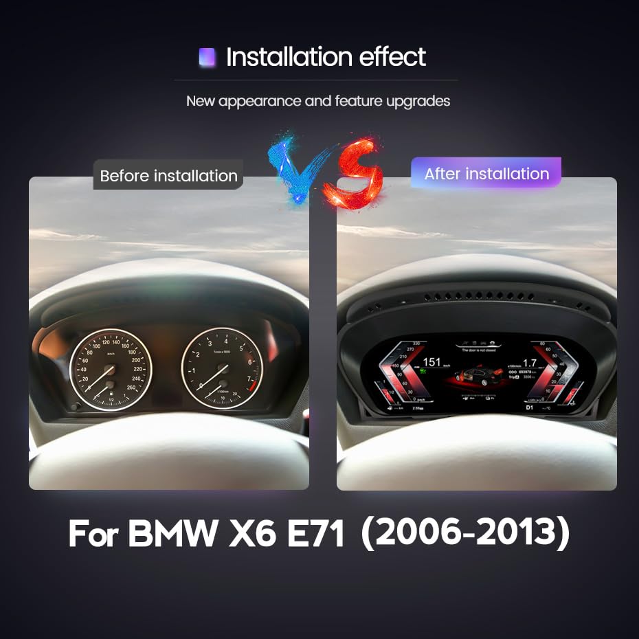 12.3 Inch Digital Gauge Cluster Virtual Cockpit for BMW X6 E71 E72 2007-2013 LCD Instrument Dashboard Speedometer Screen Panel Head Unit