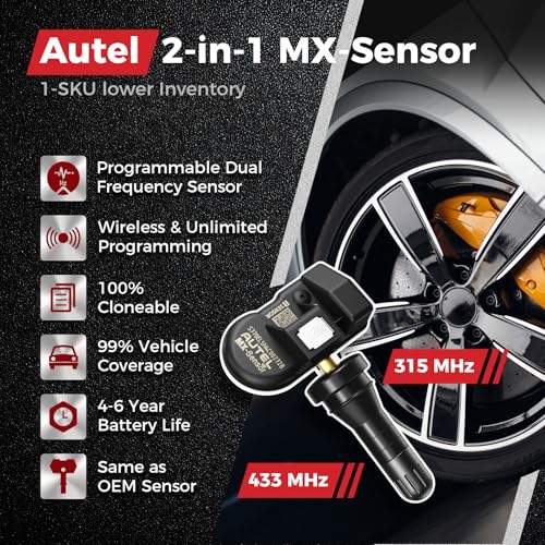 Autel TPMS Sensor 1-Sensor, MX-Sensor 315+433MHz Rubber Valve Programmable