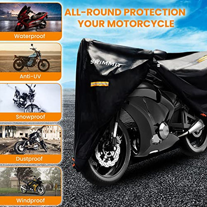Heavy Duty Motorcycle Cover 420D,Sun,Waterproof Outdoor Protection,with License Plate Window, 4 Reflective Strips,Universal Motorcycle Cover for Harley Davidson,Lock-Holes (XXXL -100" x 37" x 50") - size: XXXL (100" x 37" x 50")