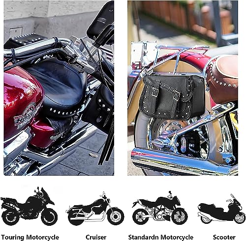 Motorcycle Genuine Leather Waterproof Saddlebag Luggage with Gun Holster inside Brown & Blk Stud/Non Stud (Black, Studed Leather) - color: Black, style: Studed Leather