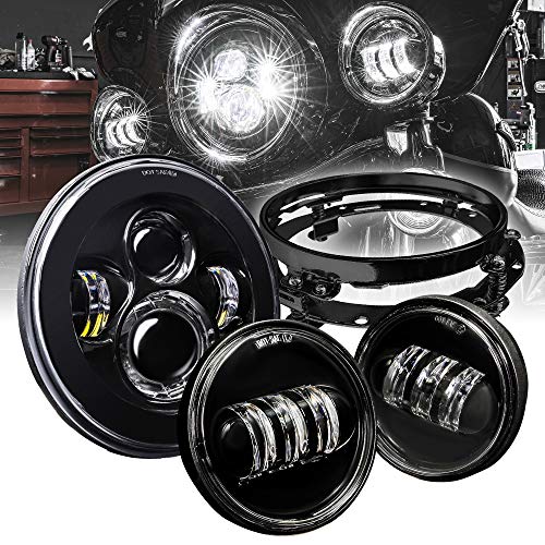 TRUE MODS 7 Inch LED Headlight Kit 4.5 Inch Passing Lights Harley Davidson - color: Black, size: Headlight + Bracket + Passing Lights