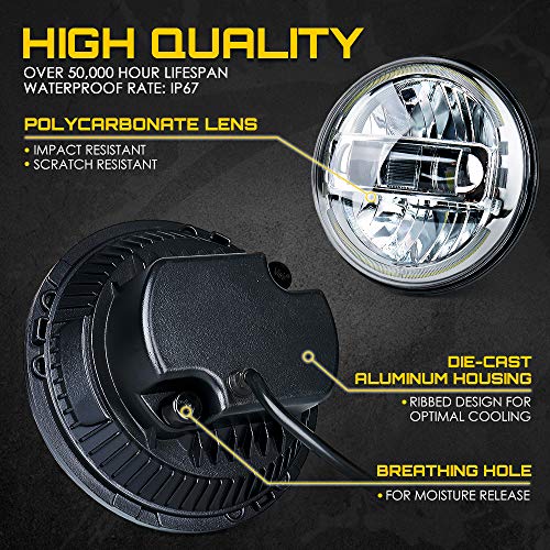 Xprite 7" LED Halo Headlight Compatible with 97-18 Jeep Wrangler JK, Chrome - color: Chrome