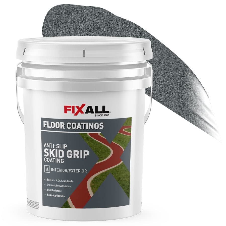 FIXALL Skid Grip Anti-Slip Coating, 5 Gallons, Slate, Exceeds ADA Standards, Ideal for Safety Areas, Slip-Resistant Pavement, Cement & Concrete Paint - color: Slate, size: 640 Fl Oz (Pack of 1)