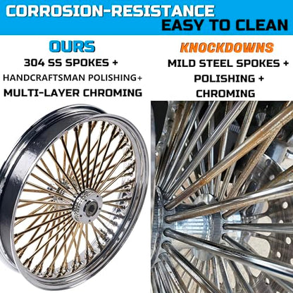 FatFlex Front Wheel for Harley Softail Slim Fat Boy 21” x 3.5” Gold - color: 21*3.5'', Chrome+Gold+Chrome