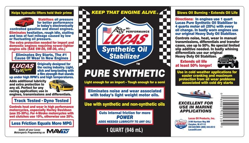 Lucas Oil 10130 Pure Synthetic Oil Stabilizer - 1 Quart (Pack of 12) - size: 1 Quart, style: 12 Pack