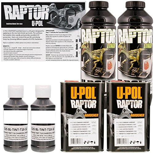 U-POL Raptor Charcoal Metallic Urethane Spray-On Truck Bed Liner & Texture Coating, 2 Liters