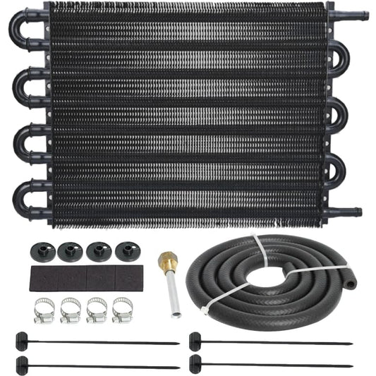 Universal 8 Pass Aluminum Engine Transmission Oil Cooler 6AN Size Fittings 3/8" Inch Hose Line End Heavy Duty High Performance Truck Trailer Towing Kit