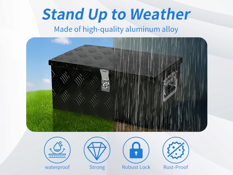 30 Inch Aluminum Truck Bed Tool Box with Side Handles, Lock - color: Black, size: 30"