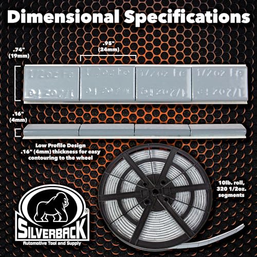 Silverback 1/2 oz Grey Steel Adhesive Wheel Weights, 10 lb Roll - color: 1 Roll 1/2 oz Grey