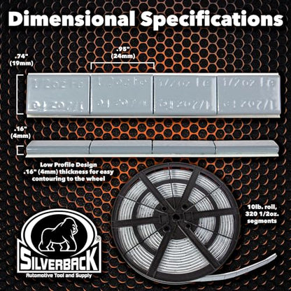 Silverback 1/2 oz Grey Steel Adhesive Wheel Weights, 10 lb Roll - color: 1 Roll 1/2 oz Grey