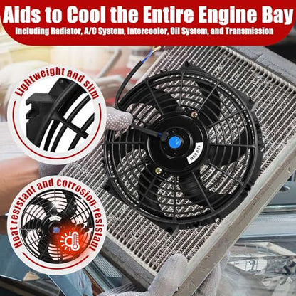 10" Universal Electric Radiator Fan Push Pull Slim Fan High Performance Cooling Fan 80W 12V Mount Kit 2PCS - size: 10 inch- 2PCS