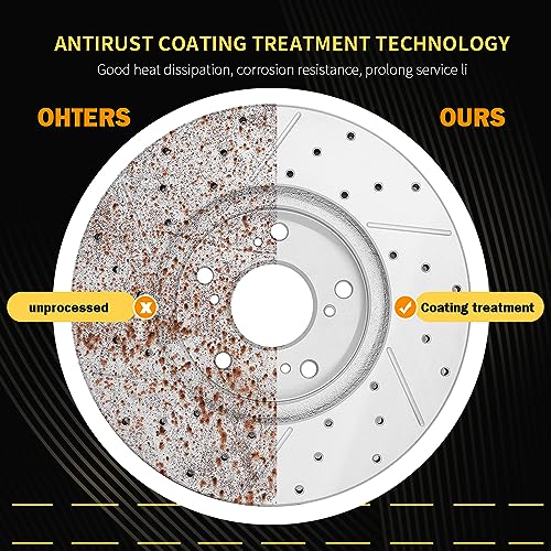 Front Drilled & Slotted Disc Brake Rotors and Ceramic Brake Pads kit for 2007-2017 GMC Acadia, 2009-2017 Chevrolet Traverse, Buick Enclave, Saturn Outlook