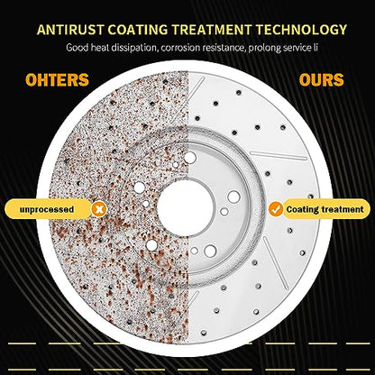 Front Drilled & Slotted Disc Brake Rotors and Ceramic Brake Pads kit for 2007-2017 GMC Acadia, 2009-2017 Chevrolet Traverse, Buick Enclave, Saturn Outlook