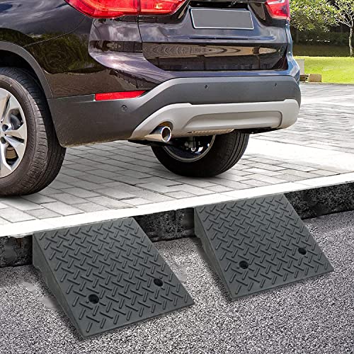 2 PCS Rubber Curb Ramps 19.6" × 19.6" × 6", Heavy Duty 6800 lbs/3 T Capacity Driveway Ramps Shed Ramps Threshold Ramps for Sidewalk Cars Wheelchairs Motorcycle Trucks Scooter Lawn Mower Pets Black - size: 19.6 x 19.6 x 6 Inch - 2 PCS