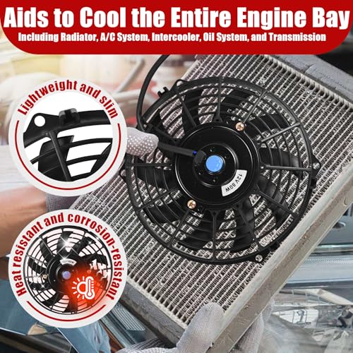 9" Universal Electric Radiator Fan Push Pull Slim Fan High Performance Cooling Fan 80W 12V Mount Kit 1PCS - size: 9 inch- 1PC