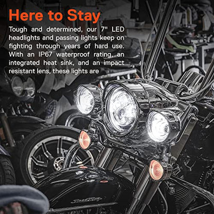 TRUE MODS 7 Inch LED Headlight Kit 4.5 Inch Passing Lights Harley Davidson - color: Chrome, size: Headlight + Bracket + Passing Lights