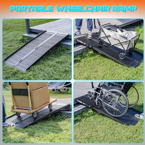 WHALEMOTOR Black Portable Wheelchair Ramp, 5FT No-sew Non-Slip Aluminum Wheelchair Ramp, Folding Portable Wheelchair Ramps for Home, Weight Capacity Up to 800 LBS, Loading Dock Plates - size: 5FT Using height 5-15"