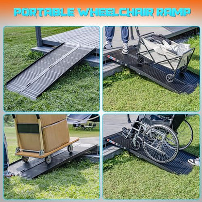 WHALEMOTOR Black Portable Wheelchair Ramp, 5FT No-sew Non-Slip Aluminum Wheelchair Ramp, Folding Portable Wheelchair Ramps for Home, Weight Capacity Up to 800 LBS, Loading Dock Plates - size: 5FT Using height 5-15"