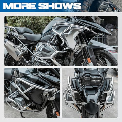 Motorcycle Upper Crash Bars Engine Guard for R1250GS 2018-2024 Stainless Steel Subcage Bumper Body Frame Falling Protector，Silver - color: Silver-Upper