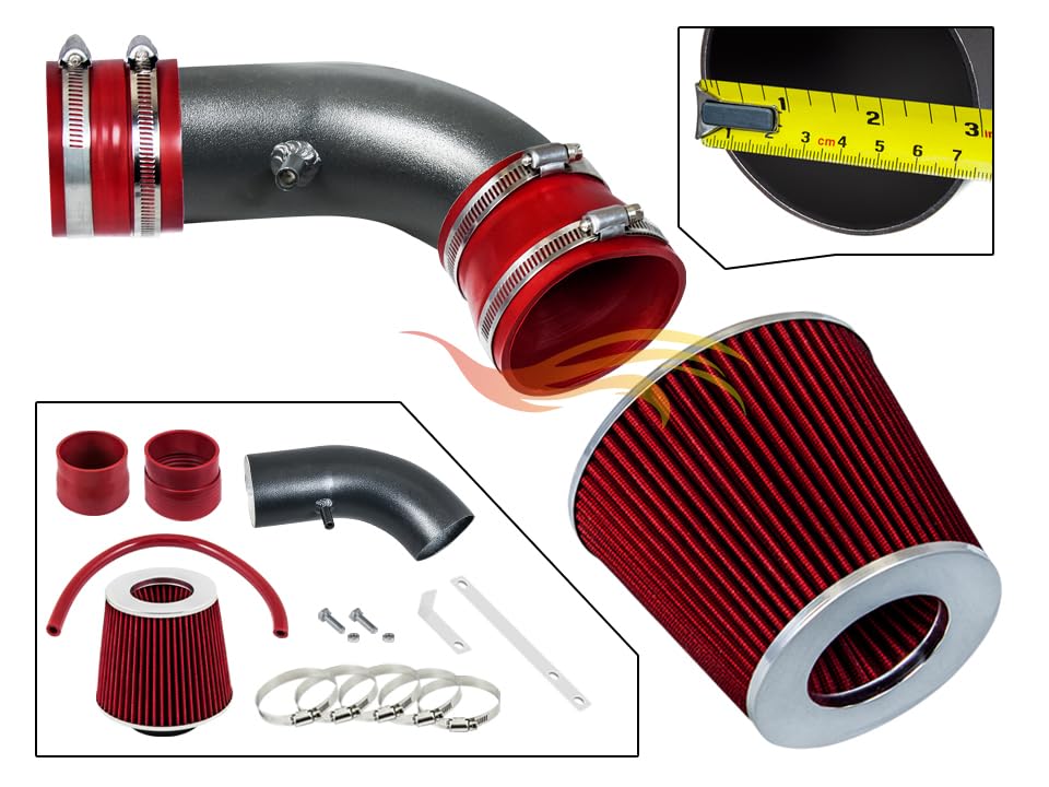 RSG MATT BLACK PIPE with RED Short Ram Intake Kit with Filter Compatible For 04-08 Grand Prix V6 3.8/05-08 V8 5.3