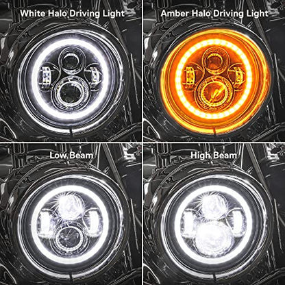 TRUE MODS 7 Inch Halo LED Headlight 4.5" Passing Light for Harley Davidson - color: Black, size: 3-Piece (Headlight + Bracket + Fogs)