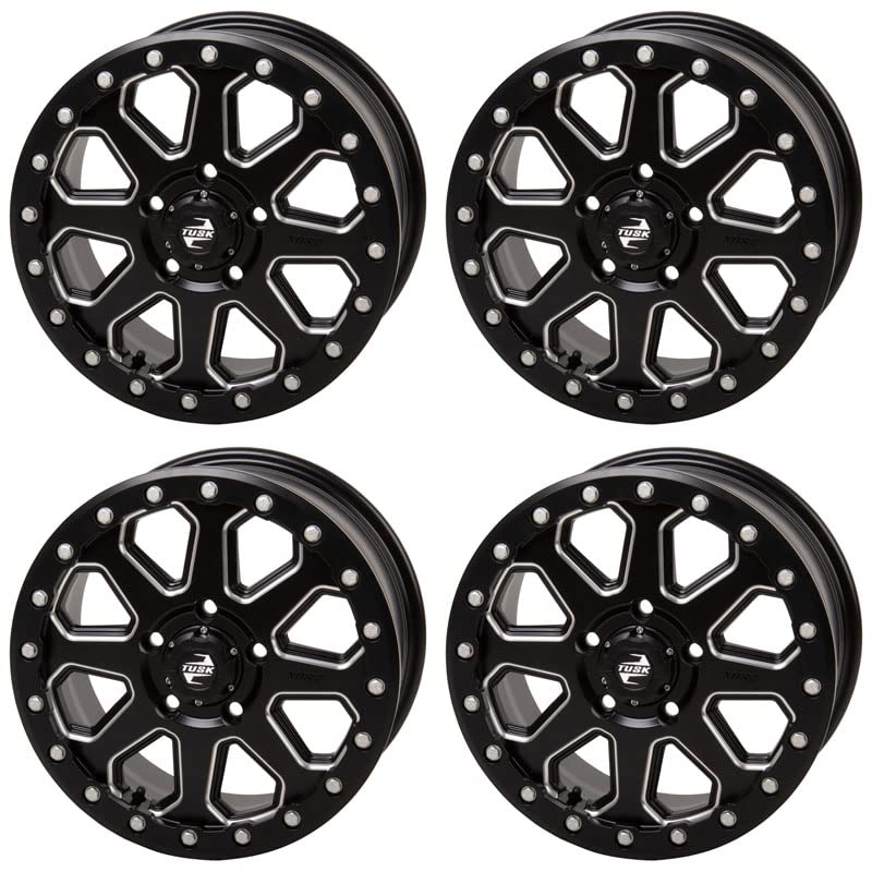(4 Pack) 5/114.3 (5/4.5) Tusk Uinta Beadlock Wheel 15x7 6.0 + 1.0 Milled/Black For Polaris RZR Pro R 4 Premium 2022-2024