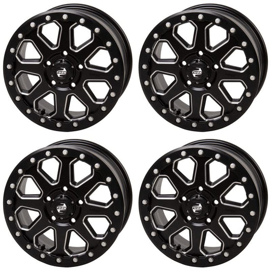 (4 Pack) 5/114.3 (5/4.5) Tusk Uinta Beadlock Wheel 15x7 6.0 + 1.0 Milled/Black For Polaris RZR Pro R 4 Premium 2022-2024