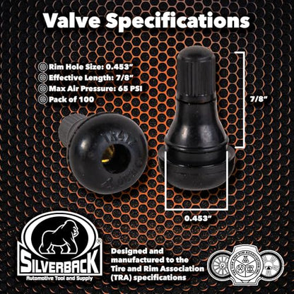 Silverback TR412 Snap-in Tire Valve Stems, Pack of 100 - size: TR412
