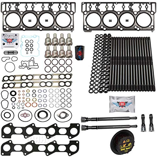6.0L Revive #3 Kit w/Aftermarket Studs Head Gasket Oil Cooler Stand Pipe HP Cup Exhaust and Intake Gasket Sets - Fits Ford 6.0L 6.0 Powerstroke Kit - 03-05.5 (18MM Dowel) - DK Engine Parts (18-3R) - size: 18 - 3R