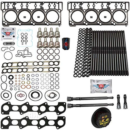 6.0L Revive #3 Kit w/Aftermarket Studs Head Gasket Oil Cooler Stand Pipe HP Cup Exhaust and Intake Gasket Sets - Fits Ford 6.0L 6.0 Powerstroke Kit - 03-05.5 (18MM Dowel) - DK Engine Parts (18-3R) - size: 18 - 3R