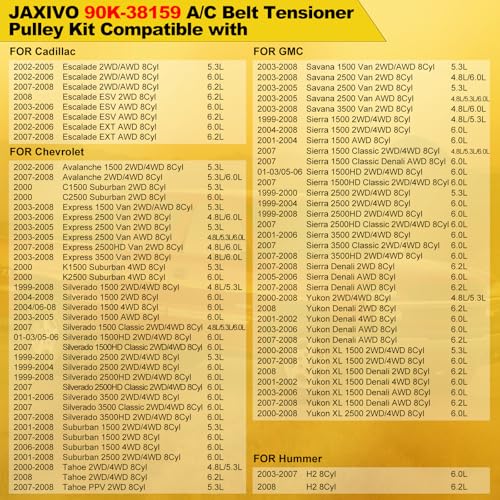 90K-38159 A/C Belt Tensioner Pulley Kit Compatible with 03-06 Escalade ESV Express 2500 Van Yukon Denali,99-08 Silverado Sierra 1500 2500HD,03-07 H2,00-08 Yukon XL 2500 Replace 4K378 12562065