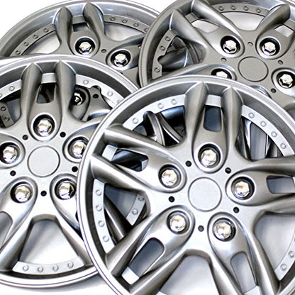 WC3-14-515-S - Pack of 4 Hubcaps - 14-Inches | Silver | Style 515 Style Snap-On (Pop-On) Type Metallic Silver Wheel Covers Hub-caps - size: 14-Inches | Silver | Style 515