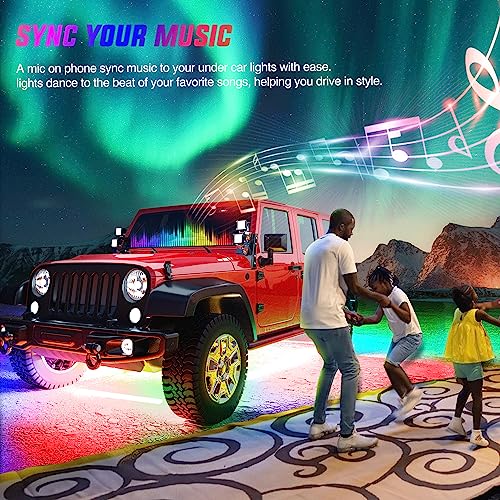 Nilight 4Pcs Car Underglow Neon Accent Strip Lights 256 LEDs RGBIC Multi Color DIY Sound Active Function Music Mode with APP Control and Remote Control Underbody Light Strips, 2 Years Warranty - color: 4Pcs Underglow Light RGBIC Multi Color
