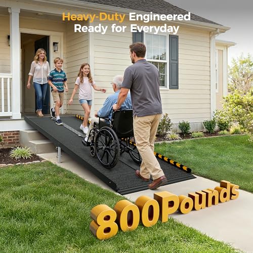 CAMMOO 7 FT Aluminum Wheelchair Ramp with 800 LBS Load Capacity, Portable Folding ramps for wheelchairs - size: 7 FT