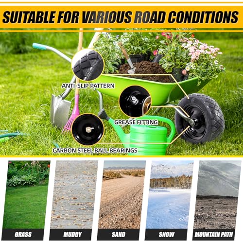 MZREXN 4.80/4.00-8" Wheelbarrow Tires, 15" Flat Free Tire and Wheel - color: Black-2pcs