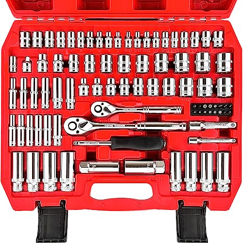 WETT 86‑Piece Socket Wrench Set, 1/4" & 3/8" Drive, Complete Mechanic Tools - size: 86pcs 1/4" & 3/8" (SAE/Metric, Deep/Shallow)