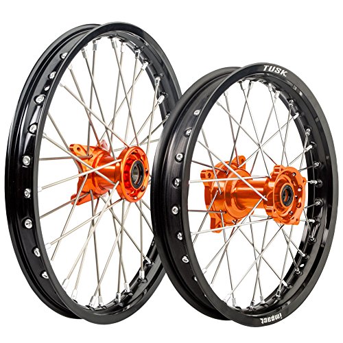 TUSK Impact Complete Front and Rear Wheel 1.60 x 12/1.60 x 10 Black Rim/Silver Spoke/Orange Hub for KTM 50 SX MINI 2015-2023