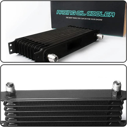GRAND ORANGE Universal 10 Row Engine AN-10 Oil Cooler + Thermostat Adaptor Kit + Oil Lines - size: 10 Row 10 AN | Golden