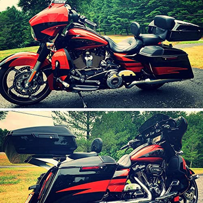 TCT-MOTORPARTS Vivid Black Chopped Tour Luggage Trunk w/Back Latches Hardware Mount Bracket & Backrest Fit for Harley 2014-2025 Touring Road Glide Road King Street Glide Ultra Limited - color: Gloss Black Chopped Trunk+Chrome Rack