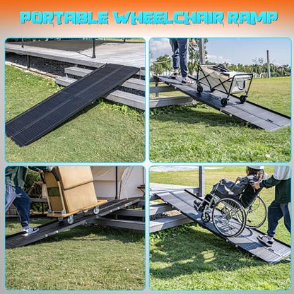 WHALEMOTOR Black Portable Wheelchair Ramp, 8FT No-sew Non-Slip Aluminum Wheelchair Ramp, Folding Portable Wheelchair Ramps for Home, Weight Capacity Up to 800 LBS, Loading Dock Plates - size: 8FT Using height 8-24"