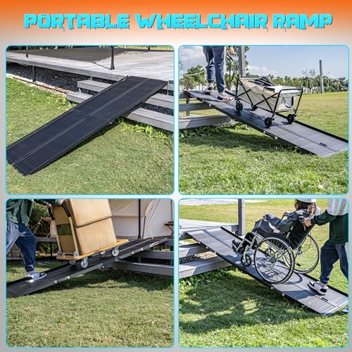 WHALEMOTOR Black Portable Wheelchair Ramp, 8FT No-sew Non-Slip Aluminum Wheelchair Ramp, Folding Portable Wheelchair Ramps for Home, Weight Capacity Up to 800 LBS, Loading Dock Plates - size: 8FT Using height 8-24"