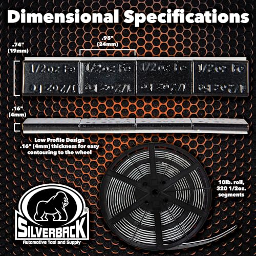 Silverback 1/2 oz Black Steel Adhesive Wheel Weights EZ Peel 10 lb Roll - color: 1 Roll 1/2 oz Black