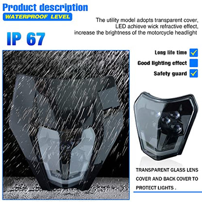 Headlight Head Lamp Light Fairing Mask Day Running Light For ATV Scooters Dirt Pit Bike Enduro (Black+Cold White DRL) - color: Black