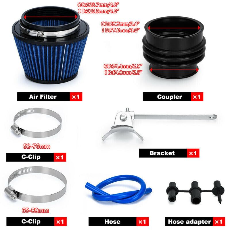 Cold Air Intake Kit Compatible with 1992-2000 H0nda Civic CX DX EX-R 1.6L EG EK BK Plastic Air Intake Pipe Induction kit
