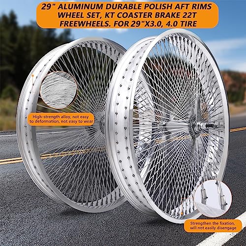 TRACER Lowrider Classic 29"*4.0 Beach Cruiser Bicycle Coaster Brake Wheelset, Polish Front Rim Width 75 mm and Rear Rims Width 95 mm Set Set - style: 29" 4.0 Coaster Brake