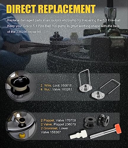 Yoursme 238286 Repair Kit Fit for Graco 300 5:1 Ratio Fire Ball 300 Oil Pumps Repairing, 238-286 Upper & Lower Repair Kit Fluid and Air Repair Parts Included #203876