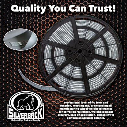 Silverback 1/4 oz Grey Steel Adhesive Wheel Weights EZ Peel 10 lb Roll - color: 1 Roll 1/4 oz Grey